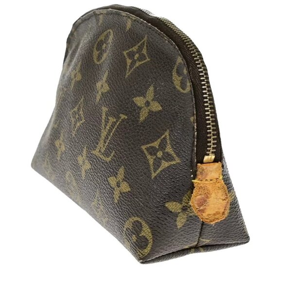 LOUIS VUITTON Pochette Cosmetic Pouch Bag Monogram Leather Brown - Picture 2 of 16